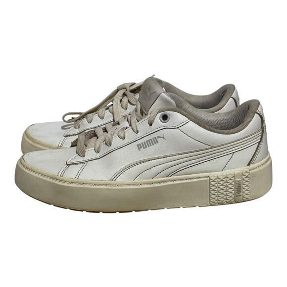 Puma Carina 2.0 Triple White Leather Sneakers Women's Size 7 Casual Low Top Shoe - Picture 4 of 8
